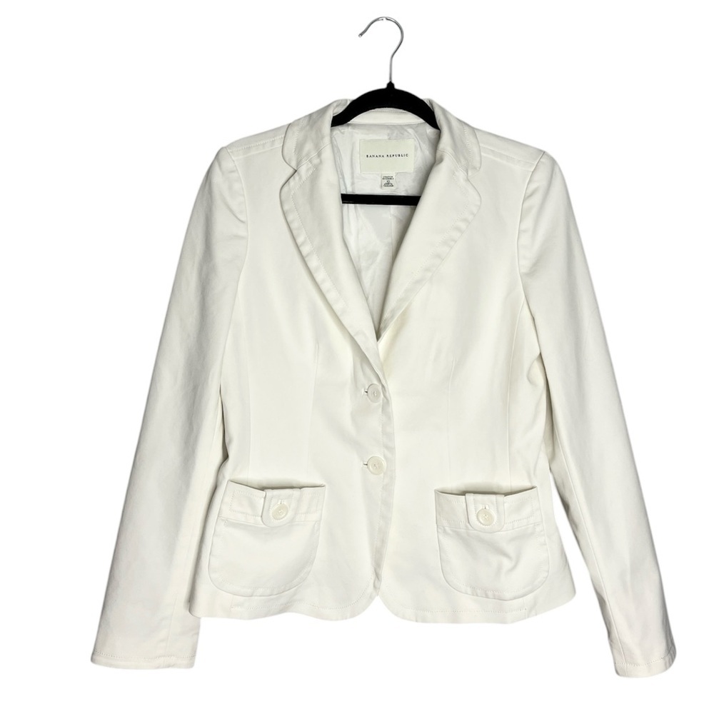 Banana Republic White Stretch 2 Button Blazer Jacket, size 10